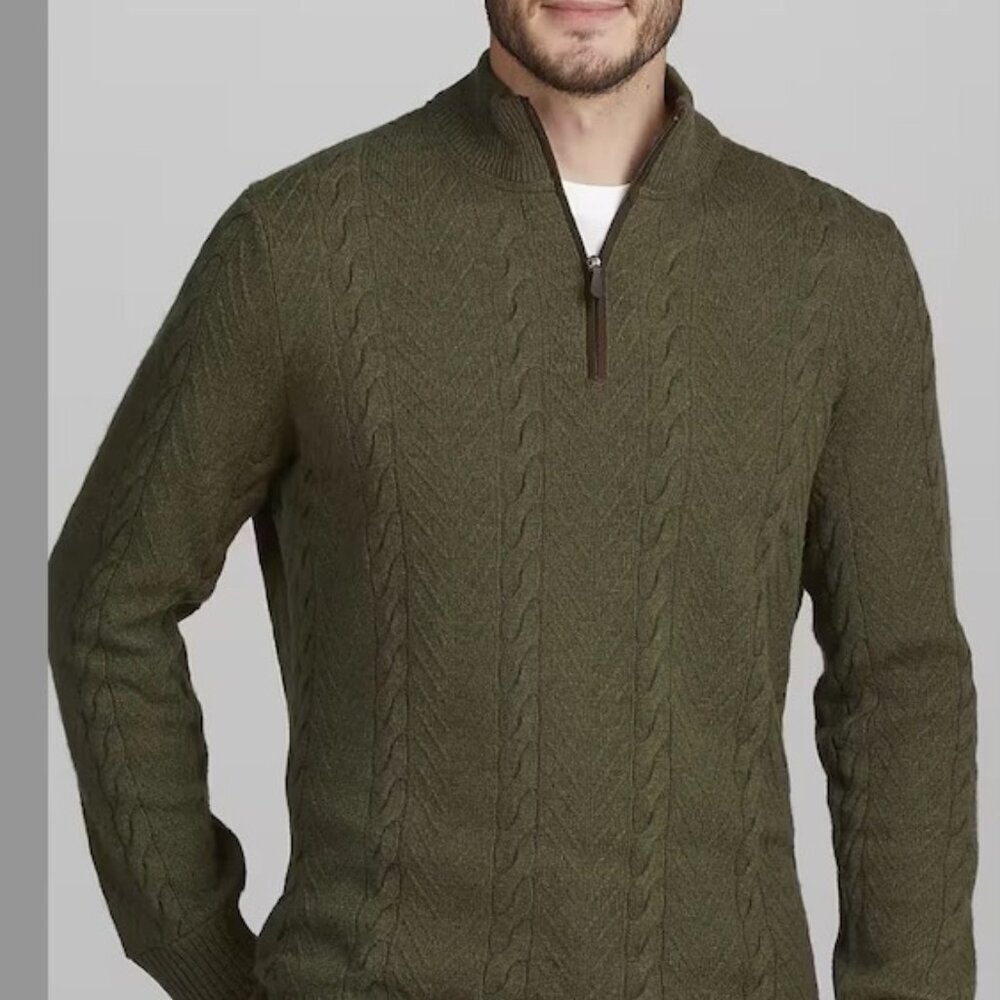Jos. A Bank Tailored Fit 1/4-Zip Cable Knit Sweater